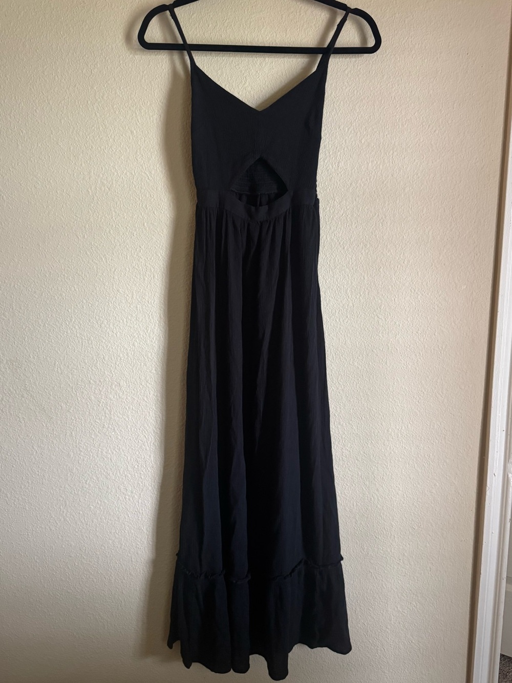 Aerie Black Spaghetti-Strap Maxi Dress with Front Cutout